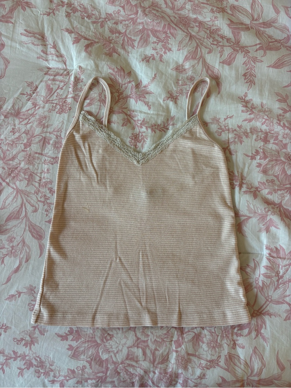 Brandy Melville Blush Pink Lace-Trim Ribbed Cami Tank